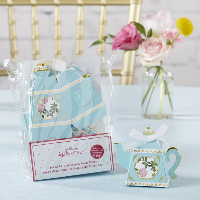 Kate Aspen Tea Time Whimsy Teapot Favor Box - Blue (Set Of 24)