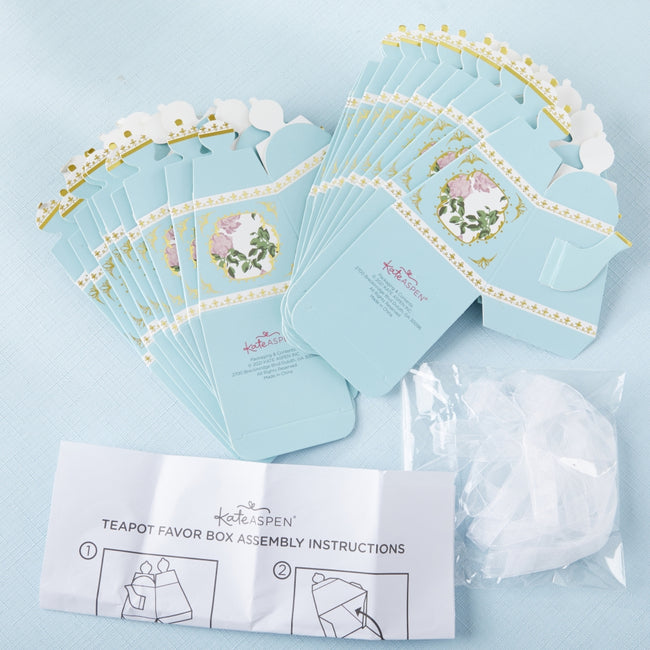 Kate Aspen Tea Time Whimsy Teapot Favor Box - Blue (Set Of 24)
