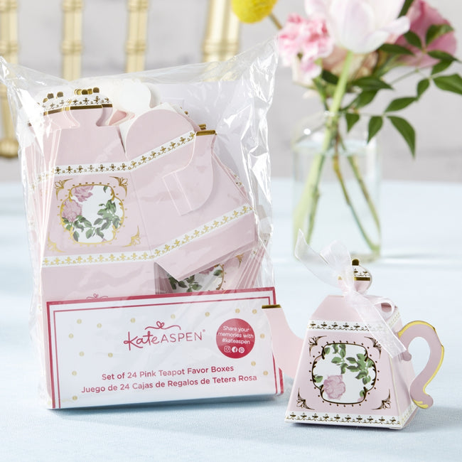 Kate Aspen Tea Time Whimsy Teapot Favor Box - Pink (Set Of 24)