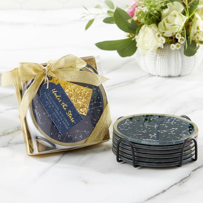 Kate Aspen Under The Stars Glass Coaster With Holder (Set Of 6)