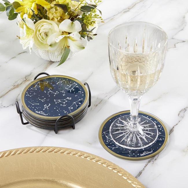 Kate Aspen Under The Stars Glass Coaster With Holder (Set Of 6)