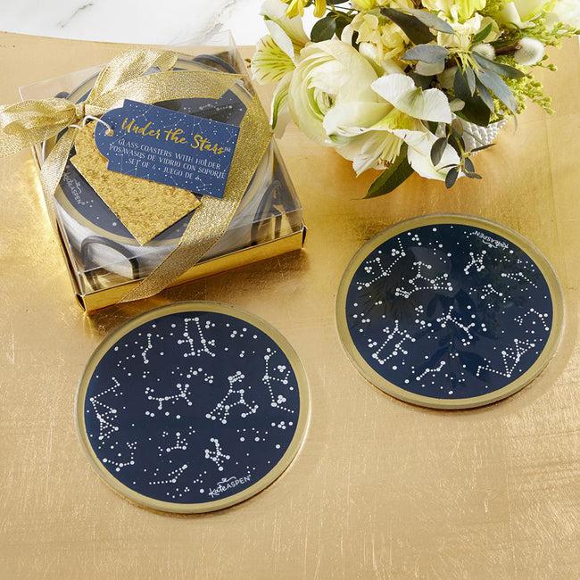 kate aspen Under the Stars Glass Coaster with Holder (Set of 6)