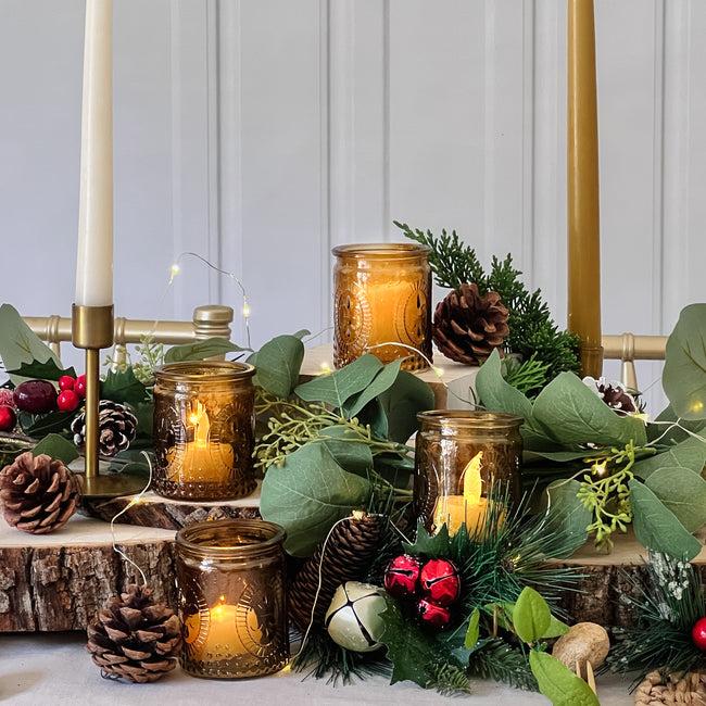 Kate Aspen Vintage Amber Glass Tea Light Holder (Set Of 4)