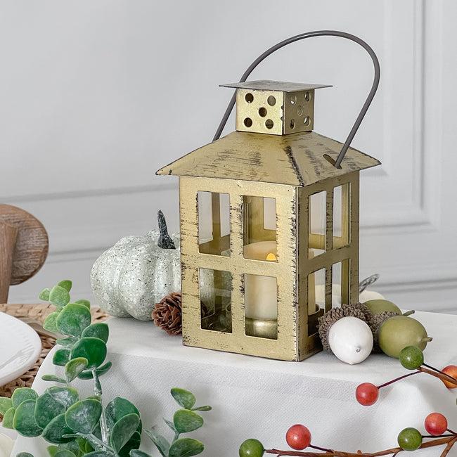 Kate Aspen Vintage Antique Gold Distressed Lantern - Small