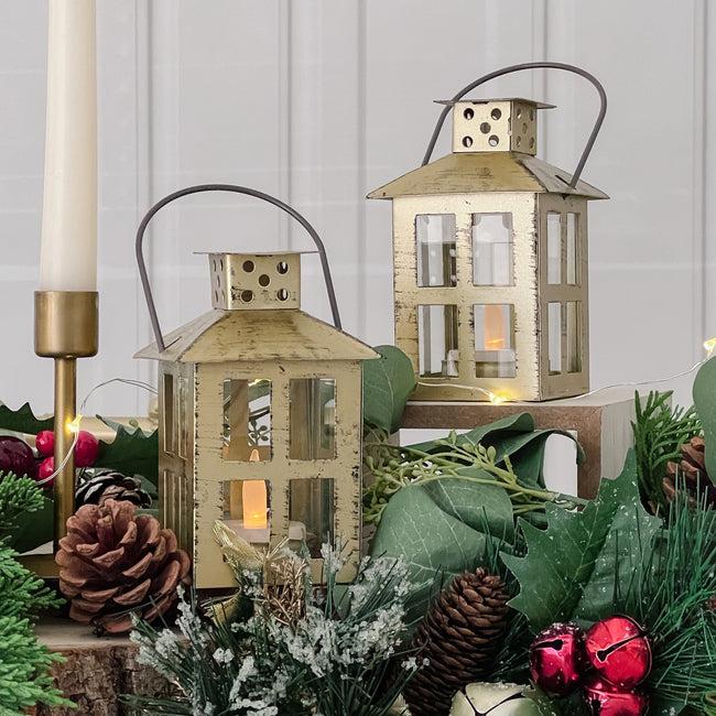 kate aspen Vintage Antique Gold Distressed Lantern - Small