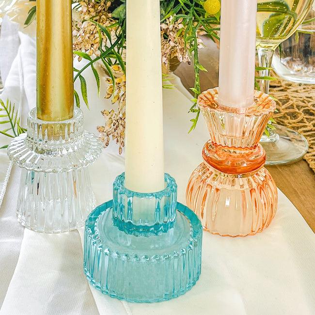 Kate Aspen Vintage Ribbed Blue Glass Candle/Candlestick Holders Set Of 6 - Assorted
