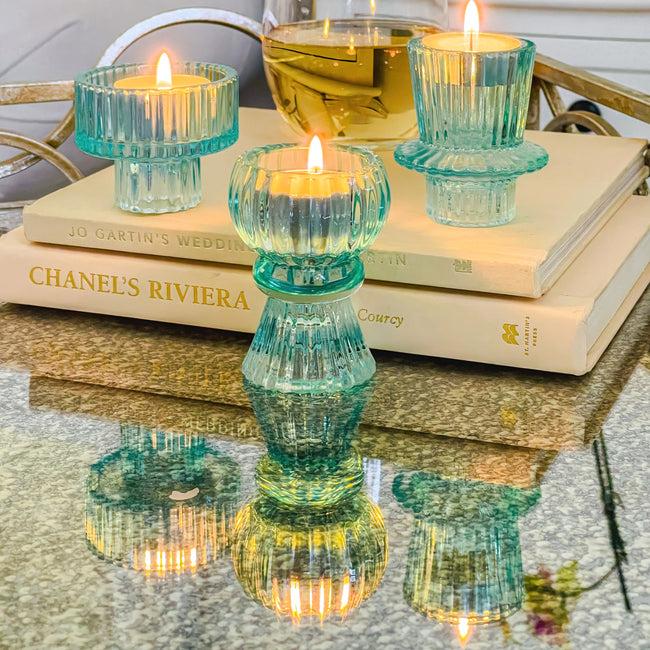 Kate Aspen Vintage Ribbed Blue Glass Candle/Candlestick Holders Set Of 6 - Assorted