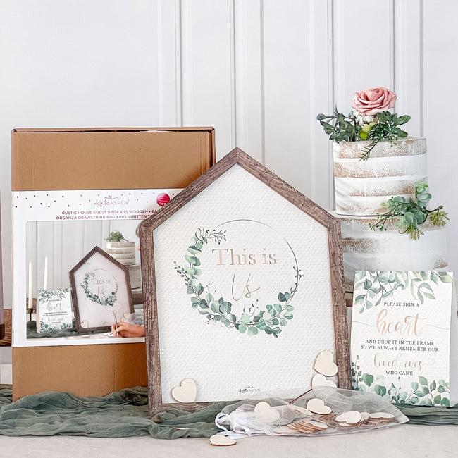 Kate Aspen Wedding Guest Book Alternative - Modern Rustic House Shape