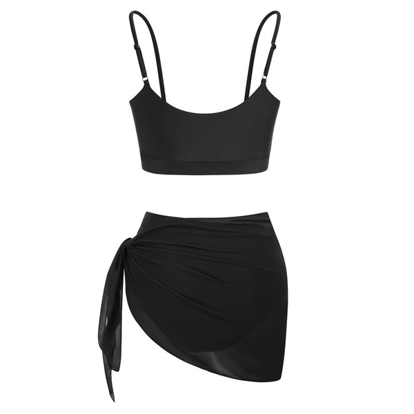 Kate Aspen 3pcs Set Swimsuit Spaghetti Strap Tops+High Waist Briefs+Chiffon Sarong