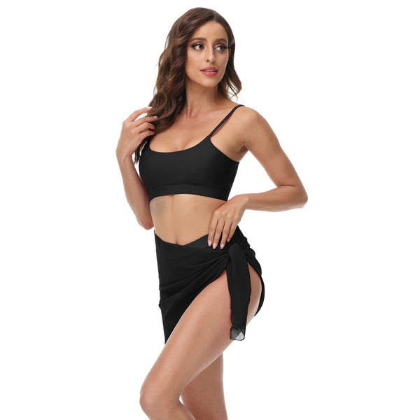 Kate Aspen 3pcs Set Swimsuit Spaghetti Strap Tops+High Waist Briefs+Chiffon Sarong