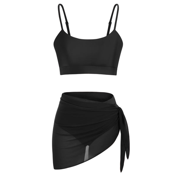 Kate Aspen 3pcs Set Swimsuit Spaghetti Strap Tops+High Waist Briefs+Chiffon Sarong