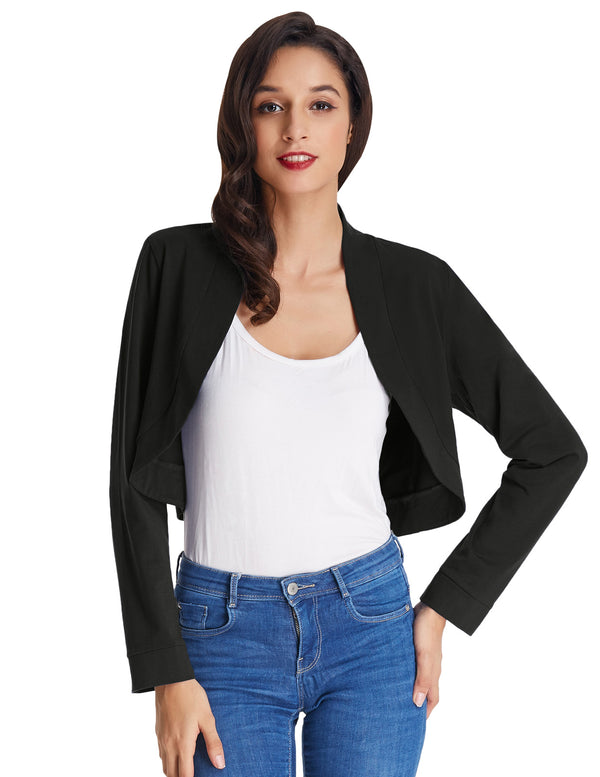 kate aspen Basic Long Sleeve Open Front Cropped Cotton Coat Tops Bolero Shrug