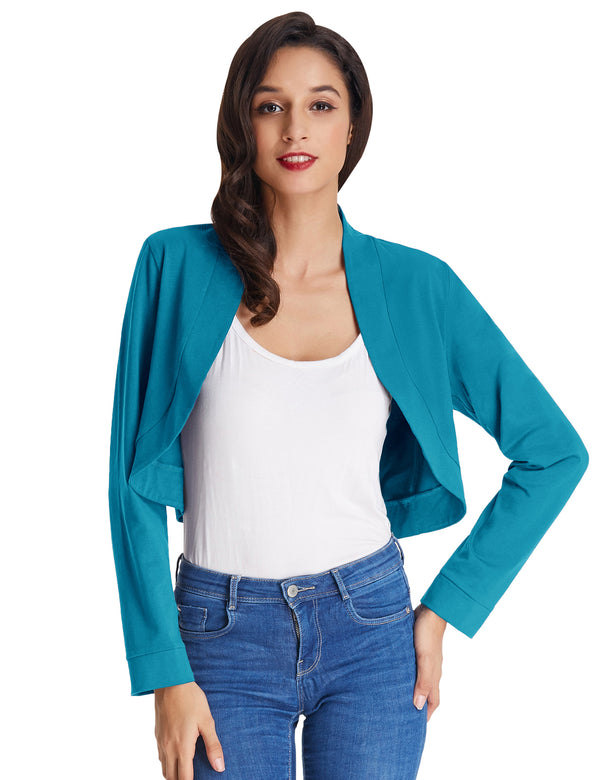 Kate Aspen Basic Long Sleeve Open Front Cropped Cotton Coat Tops Bolero Shrug