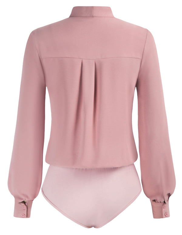 Kate Aspen Bow-Knot Decorated Bodysuit Long Sleeve Elastic Waist Shirt