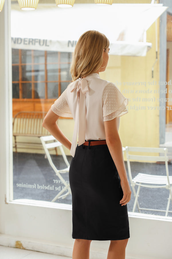 Kate Aspen Front Slit Skirt With Belt High Waist Hip-Wrapped Bodycon Skirt