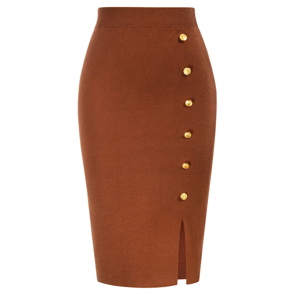 Kate Aspen Front Slit Sweater Skirt Elastic High Waist Knitted Bodycon Work Skirt