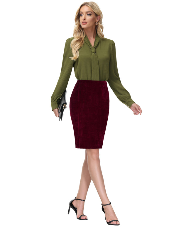 Kate Aspen High Waist Chenille Skirt Knee Length Business Work Pencil Skirt