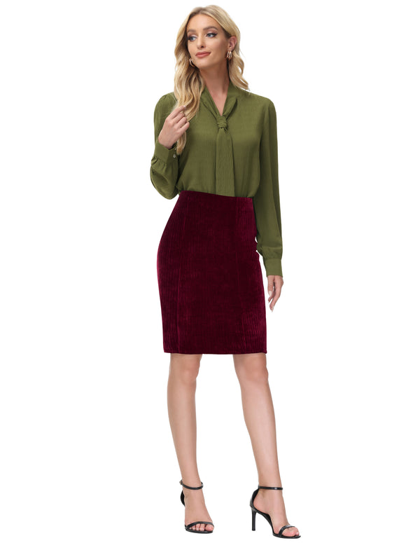 kate aspen High Waist Chenille Skirt Knee Length Business Work Pencil Skirt