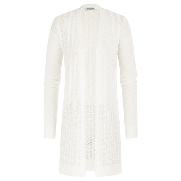 Kate Aspen Hollowed-out Cardigan Sweater Long Sleeve Open Front Mid-Thigh Knitwear
