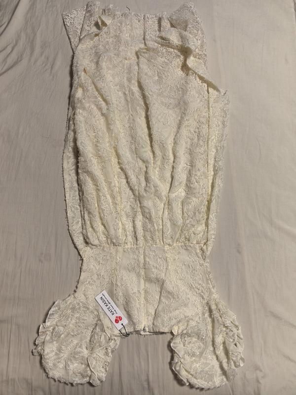 Kate Aspen Kate Kasin Women's Boho Short Sleeve Square Neck Smocked High Waist Flowy A Line Lace Trim Maxi Dress