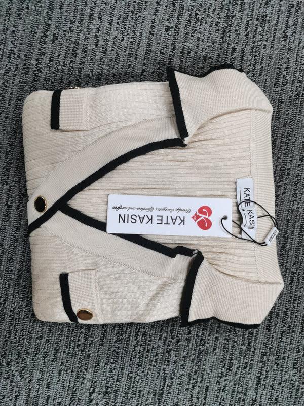 Kate Aspen Kate Kasin Women's Button Ribbed Knit Sweater Dress Long Sleeve V Neck Mini Dress