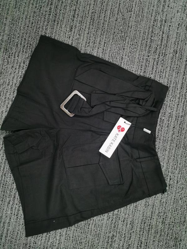 Kate Aspen Kate Kasin Women's Casual Shorts Elastic High Waisted Pocket Front Wide Leg Vintage Cargo Shorts With Belt For Streetwear