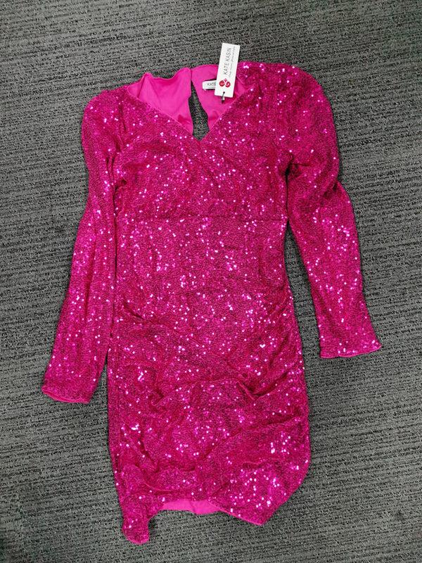 kate aspen Kate Kasin Women's V-neck Sequin Shift Dress Short Sleeve Casual Holiday Sparkly Party Dress