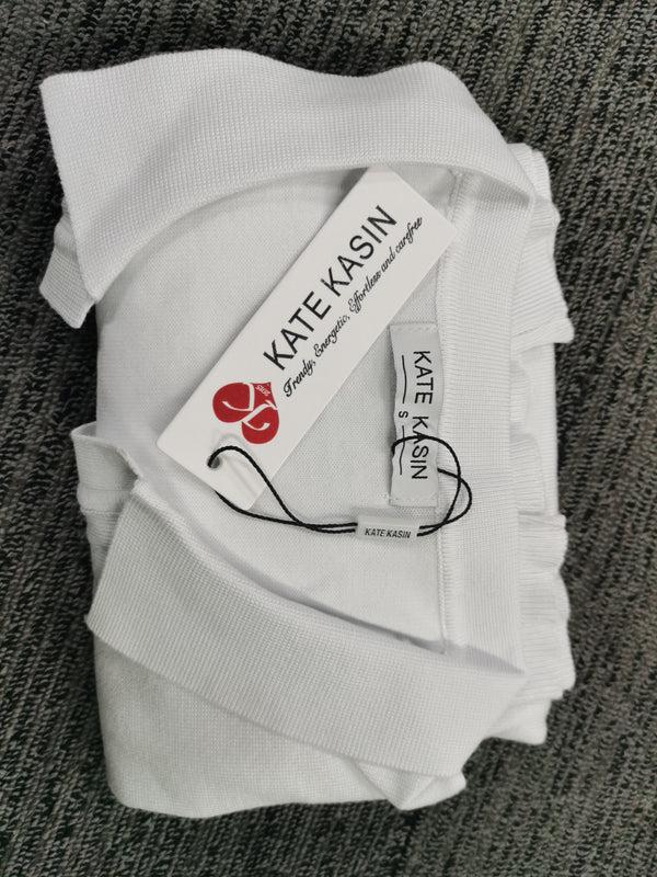 Kate Aspen Kate Kasin Women Short Sleeve Polo Sweater V Neck Knitted Tops Casual Ribbed Shirt Loose Pullover Sweater