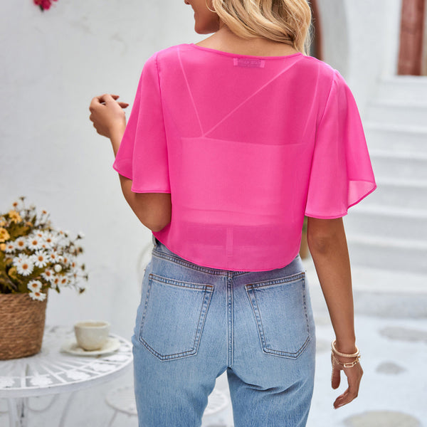 Kate Aspen Kate Kasin Women Shrug Sheer Ruffle Short Sleeve Cropped Chiffon Bolero