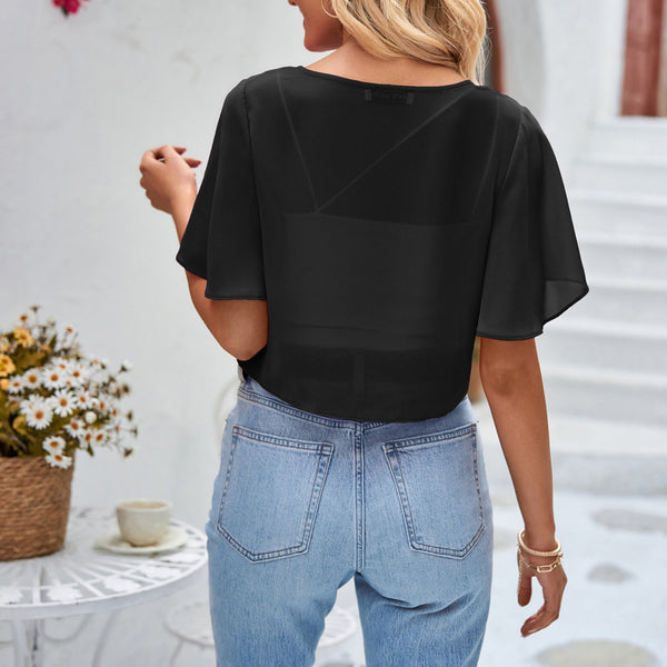 Kate Aspen Kate Kasin Women Shrug Sheer Ruffle Short Sleeve Cropped Chiffon Bolero