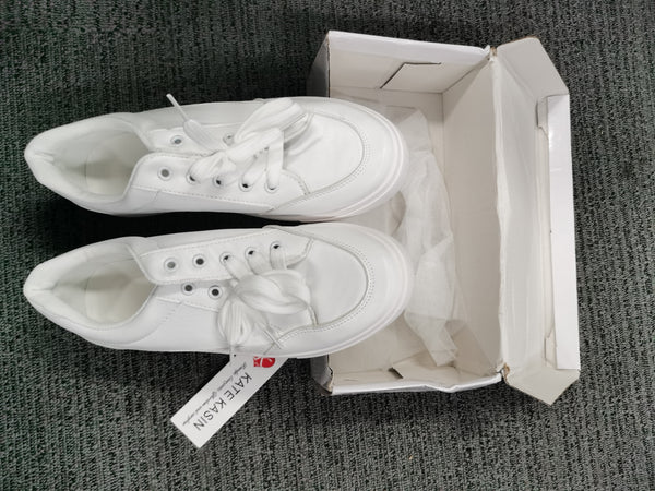 kate aspen Kate Kasin Womens White Platform Sneakers PU Leather Platform Shoes Walking Shoes for Women