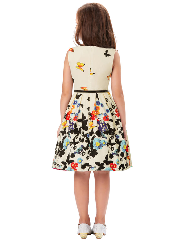 Kate Aspen Kids Girls Cotton Dress+Belt Vintage Retro Sleeveless Crew Neck