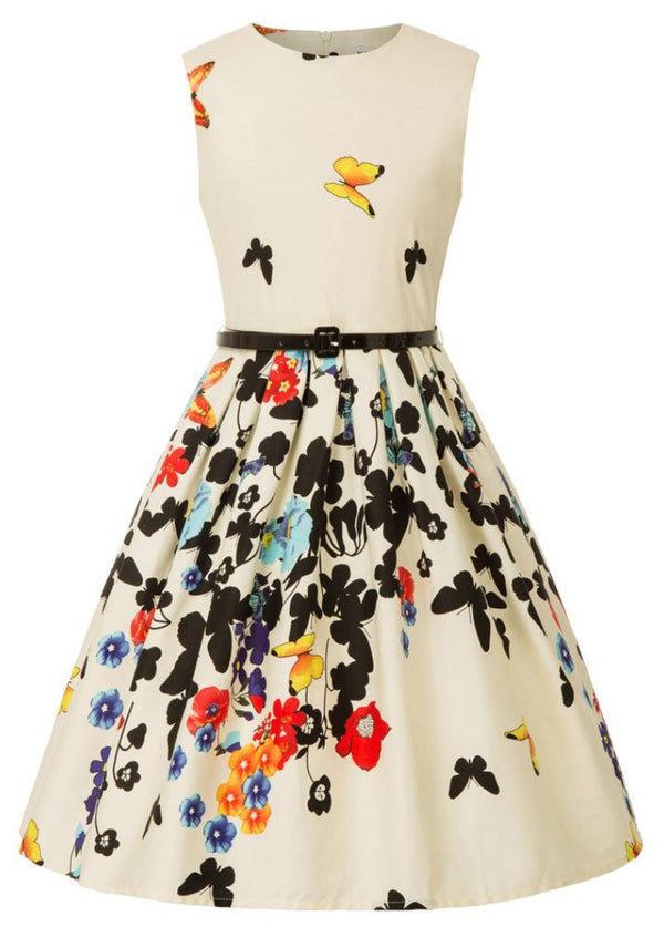 Kate Aspen Kids Girls Cotton Dress+Belt Vintage Retro Sleeveless Crew Neck