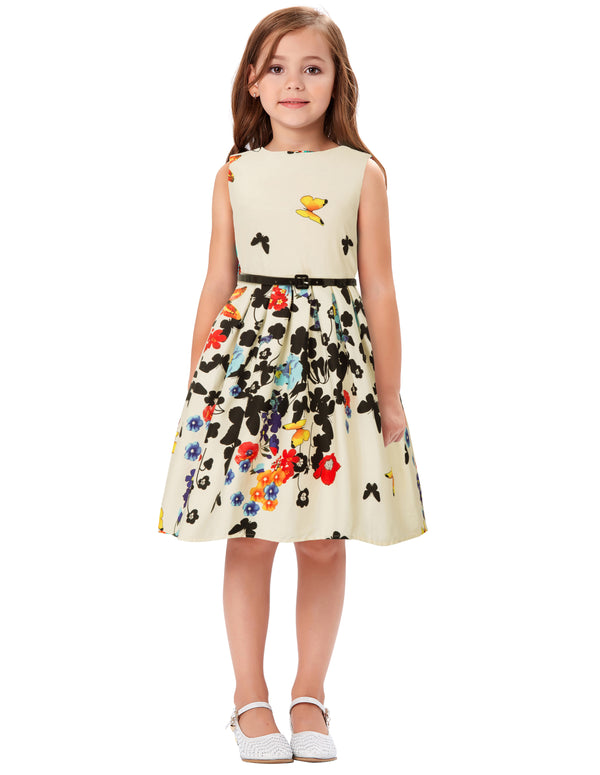 kate aspen Kids Girls Cotton Dress+Belt Vintage Retro Sleeveless Crew Neck