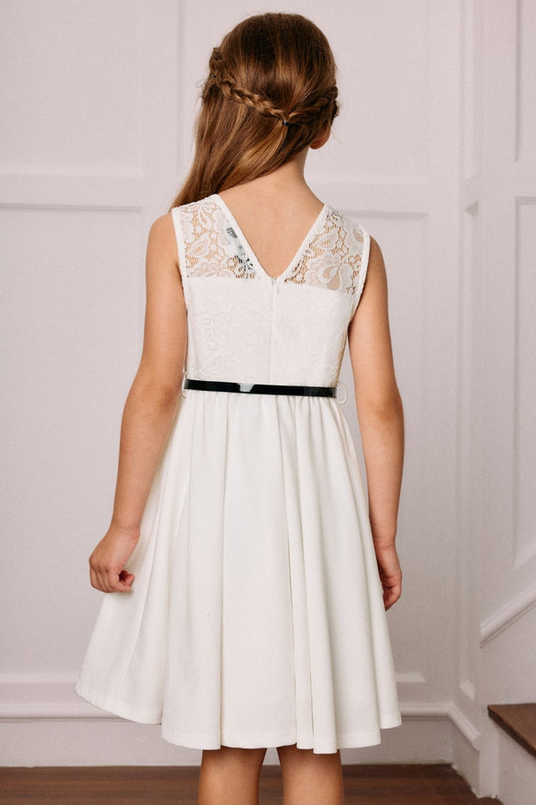 Kate Aspen Kids Lace Patchwork Dress Sleeveless Crew Neck V-Back A-Line Dress