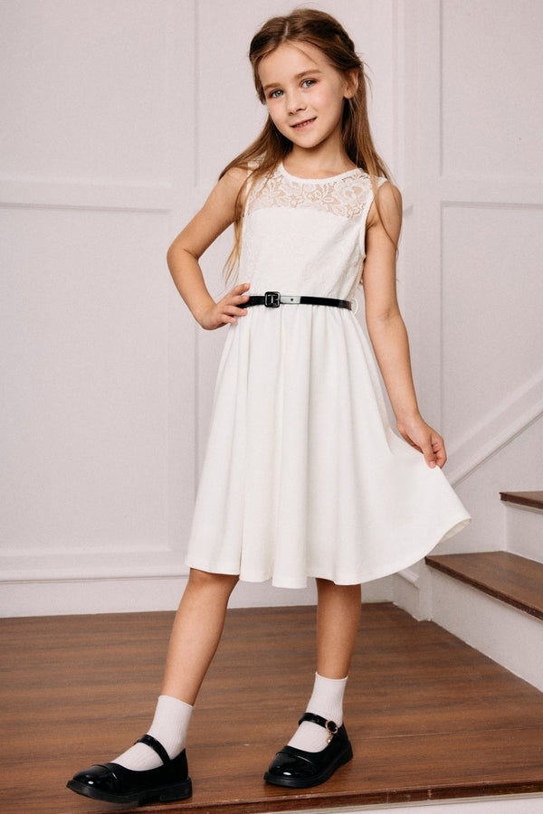 Kate Aspen Kids Lace Patchwork Dress Sleeveless Crew Neck V-Back A-Line Dress