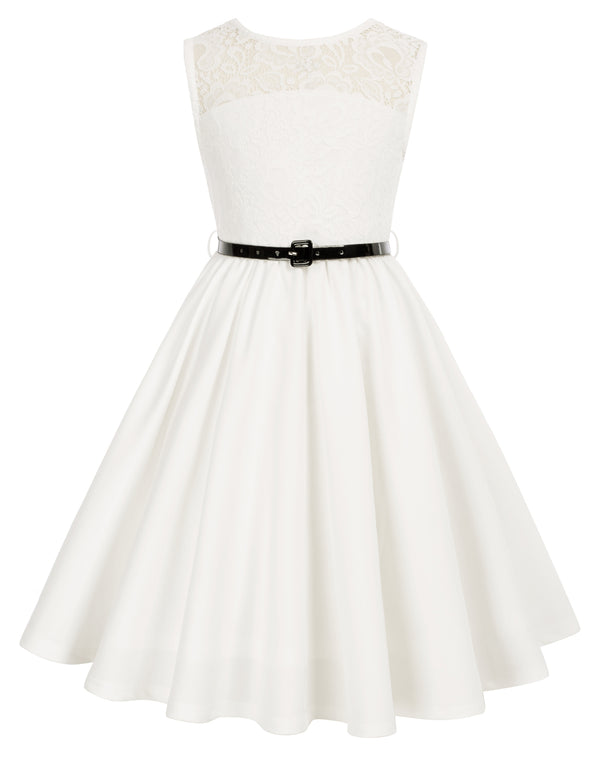 Kate Aspen Kids Lace Patchwork Dress Sleeveless Crew Neck V-Back A-Line Dress