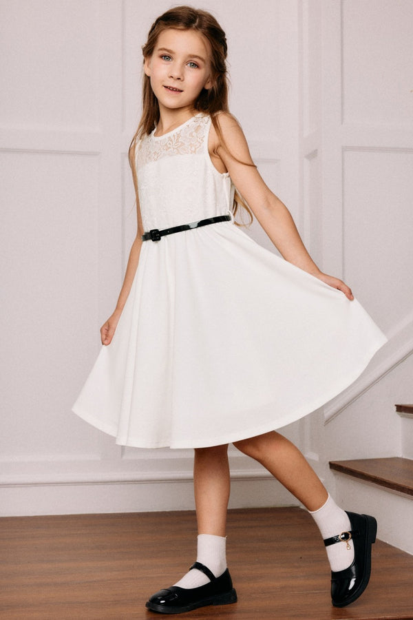 kate aspen Kids Lace Patchwork Dress Sleeveless Crew Neck V-Back A-Line Dress