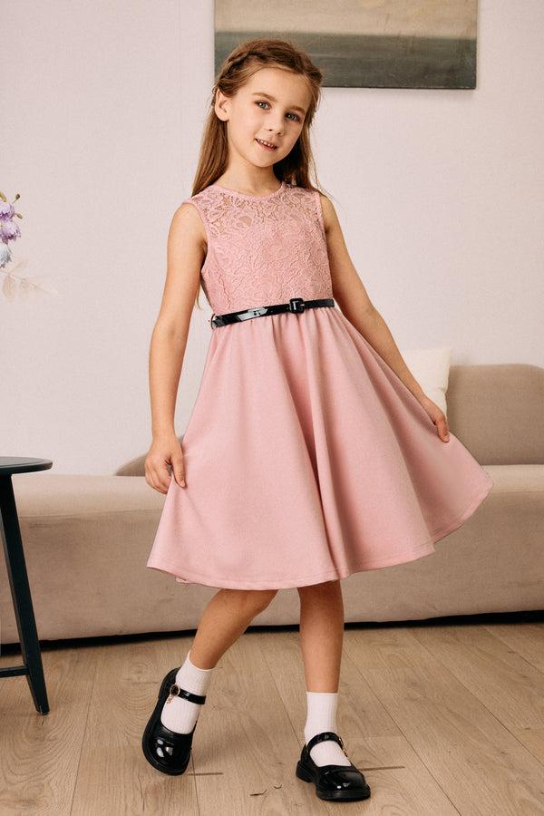kate aspen Kids Vintage Lace Patchwork Dress with Belt Sleeveless Crew Neck A-Line Dress