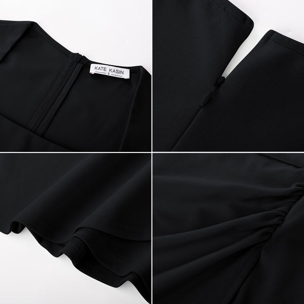 Kate Aspen KK Women Contrast Fabric Dress Long Sleeve Square Neck Mid-Thigh Bodycon Dress