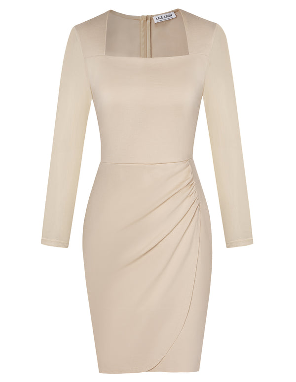 Kate Aspen KK Women Contrast Fabric Dress Long Sleeve Square Neck Mid-Thigh Bodycon Dress