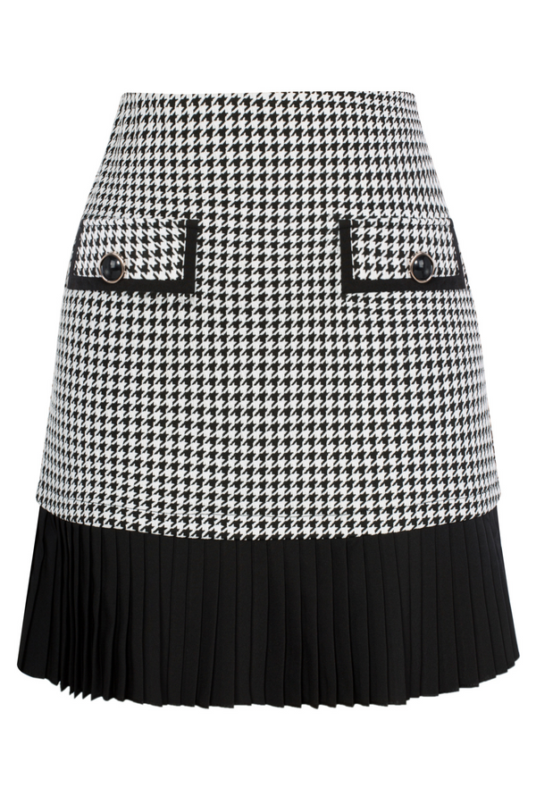 kate aspen KK Women Contrast Fabric Skirt Casual Elastic Waist Pleated Hem A-Line Skirt