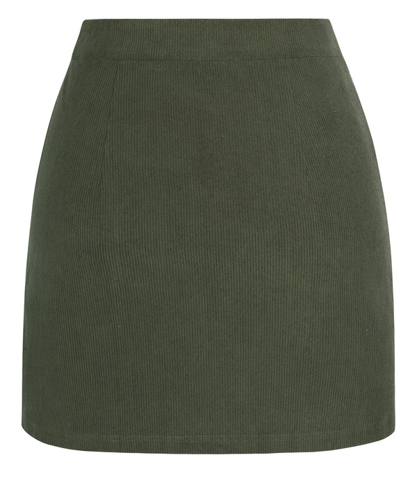 Kate Aspen KK Women Corduroy Skirt Casual Elastic Waist Mid-Thigh Length Bodycon Skirt