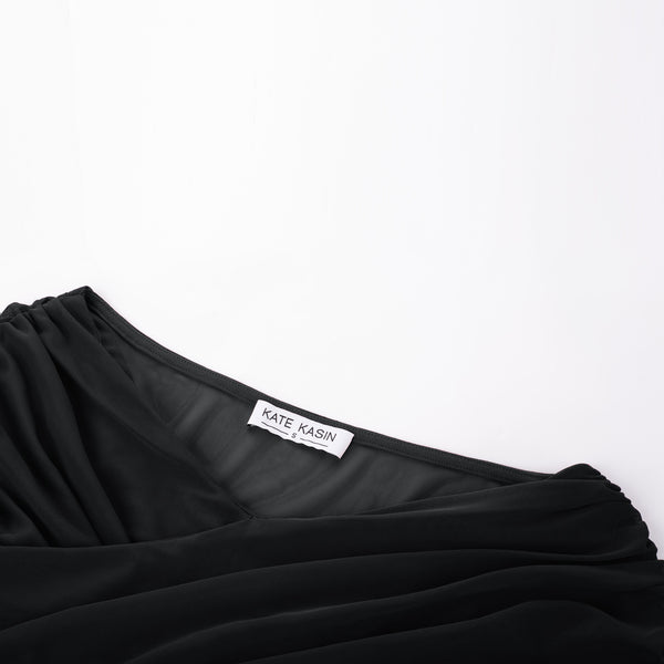 Kate Aspen KK Women Mesh Bodysuit Long Sleeve Surplice V-Neck Snap-Button Crotch Teddy