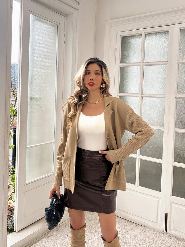 Kate Aspen KK Women Notch Lapel Cardigan Dropped Shoulder V-Neck Sweater Knitwear