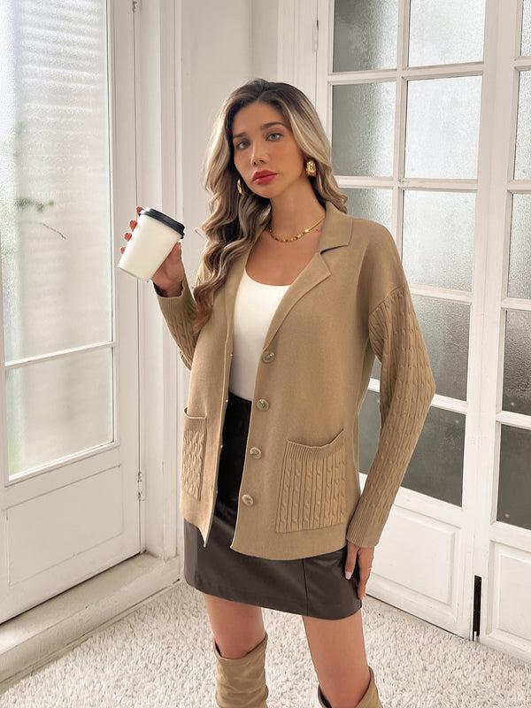 Kate Aspen KK Women Notch Lapel Cardigan Dropped Shoulder V-Neck Sweater Knitwear