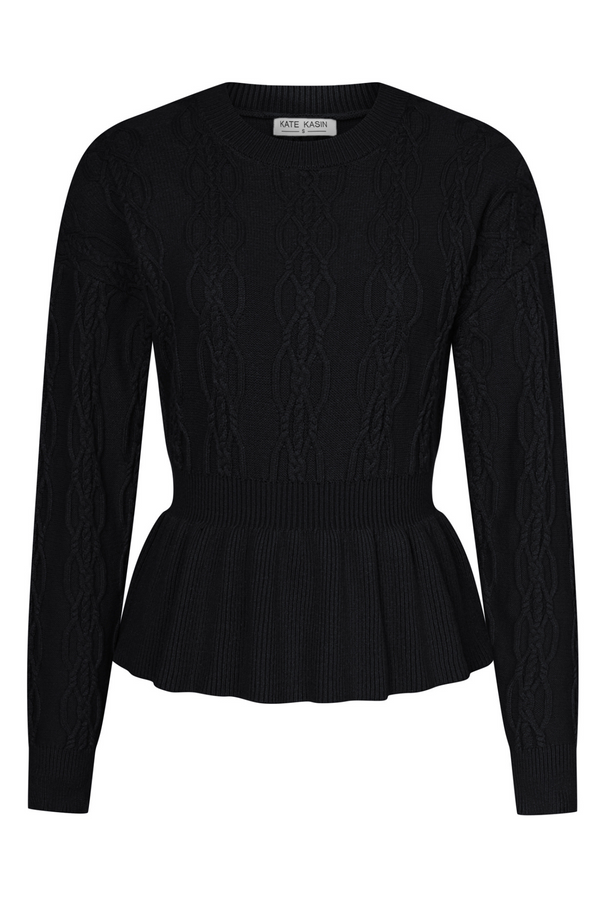 kate aspen KK Women Peplum Hem Sweater Dropped Shoulder Crew Neck Defined Waist Pullover