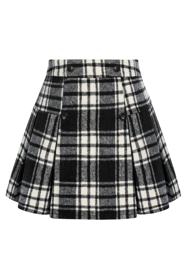 kate aspen KK Women Pleated Skirt Elastic Waist Mid-Thigh Length Plaided A-Line Skirt