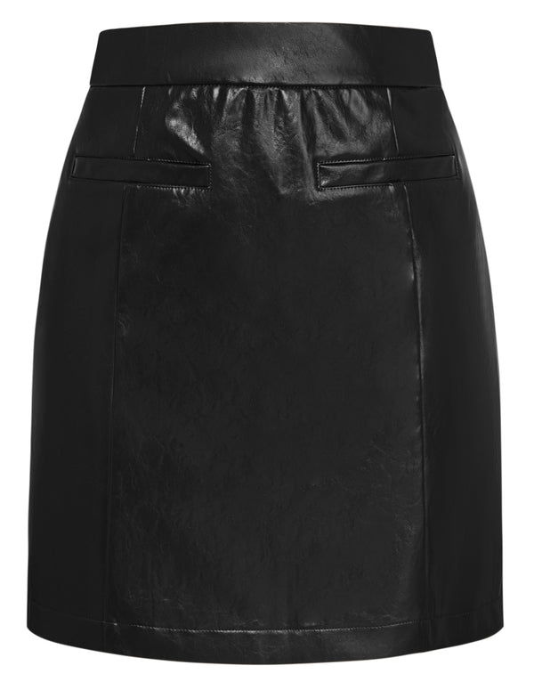 kate aspen KK Women PU Leather Skirt Casual Elastic Waist Mid-Thigh Length Bodycon Skirt
