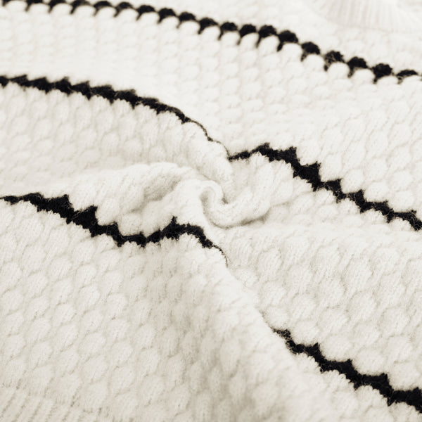 Kate Aspen KK Women Stripped Sweater Dropped Shoulder Crew Neck Pineapple Textured Pullover